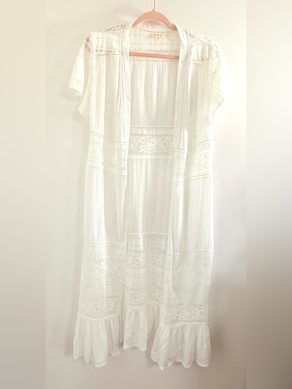 POL Tiered White Maxi Kimono Coverup - Picture 2 of 4
